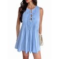 thumbnail image 2 of Robe Mini à Nouer devant pour Femmes Été Sans Manches Plissée Décontractée Ample Style Babydoll Robes Bleu Clair G, 2 of 10