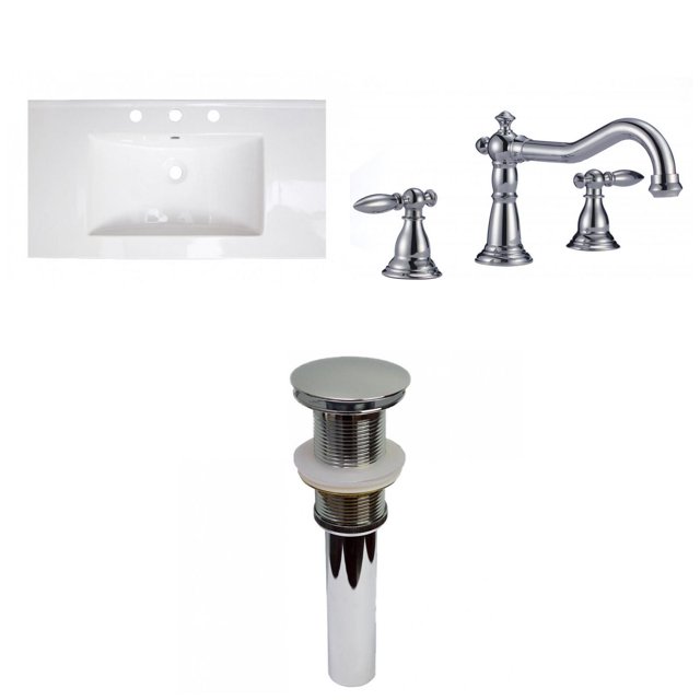 American Imaginations 36.75-in. W 3H8-in. Ceramic Top Set In White Color - Drain Incl. AI-33161