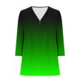 thumbnail image 5 of Penkiiy Chemises à Demi-Fermeture Éclair pour Femmes Dégradé Imprimé Col en V Chemise Manches 3/4 Roulables Tuniques Décontractées Tendance S Vert, 5 of 5