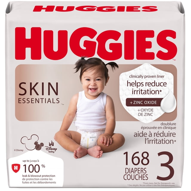 Huggies Skin Essentials Baby Diapers, Size 3 (16-28 lbs), 168 Count