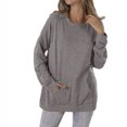 thumbnail image 2 of CEHVOM Chandail en Molleton Décontracté pour Femmes Couleur Unie Col Rond Ample avec Poche Manches Longues en Liquidation, 2 of 6