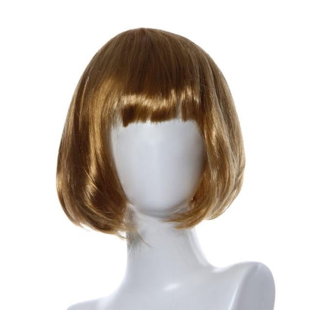 Riforla Perruque Cheveux Courts Raides Roll Bang Petite Mascarade GD Perruques pour Femmes Or
