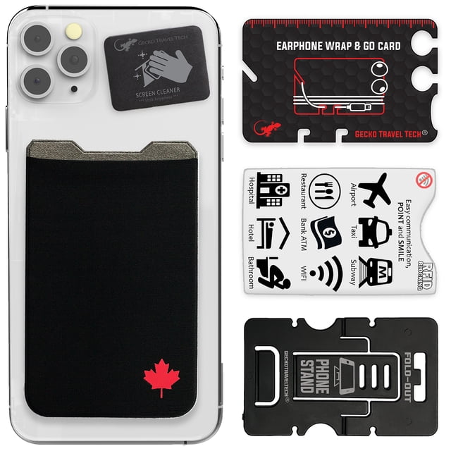 Gecko Travel Tech Phone Wallet - Stick On Card Holder Wallet for Cell Phones - Adhesive Card Pocket - CANADA FLAG