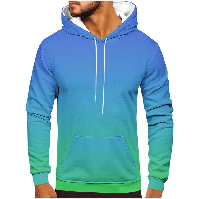 Rbaofujie Chandails à Capuche pour Hommes Décontractés Mode Col Rond Poches Imprimé Dégradé Chandail à Enfiler Manches Longues Hauts Chandail à Capuche Chandail à Col Rond pour Hommes