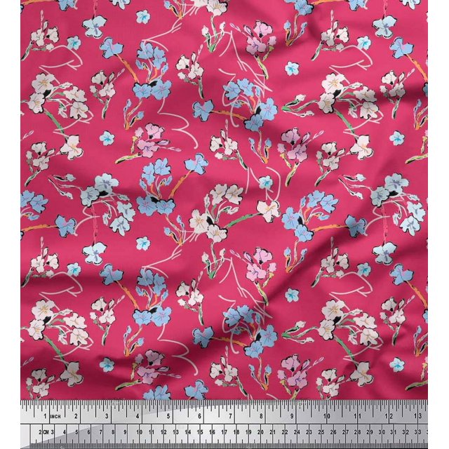 Soimoi Poly Georgette Fabric Artistic Floral Print Fabric by the Yard 52 Inch Wide