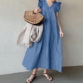 thumbnail image 2 of Tumotour Robe en Denim pour Femmes Été à Volants Sans Manches à Col en V Robe Longue en Jean Bleue Décontractée Ample Robe Maxi en Jean 2025, 2 of 7