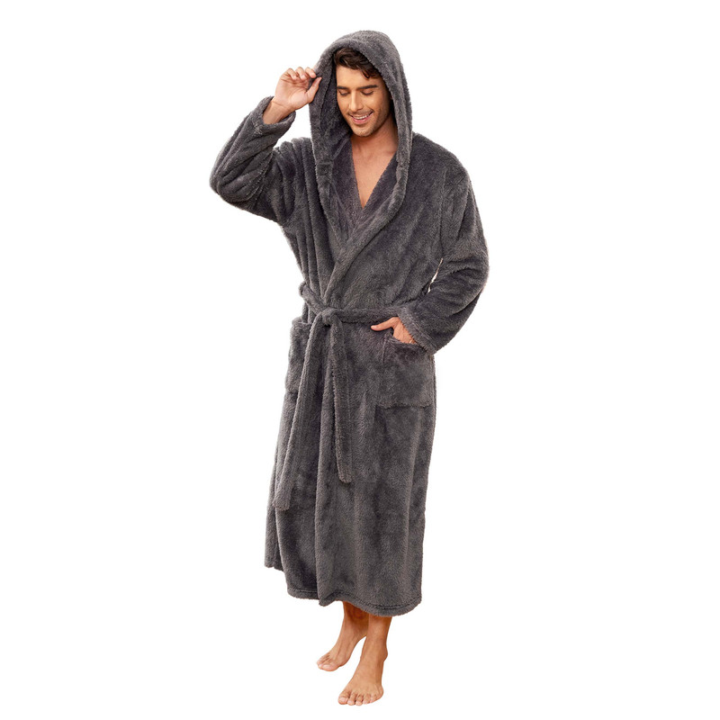 VULCANODON Mens Robe Big and Tall with Hood,Full Length Plush Robe for Men Long Fleece Bathrobe