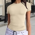 thumbnail image 1 of Babysbule T-Shirts pour Femmes 2025 Nouvelles Arrivées d'Été T-Shirts pour Femmes à Manches Courtes Couleur Unie Basique Col Ras du Cou Coupe Ajustée Haut Chandail T-shirt, 1 of 7