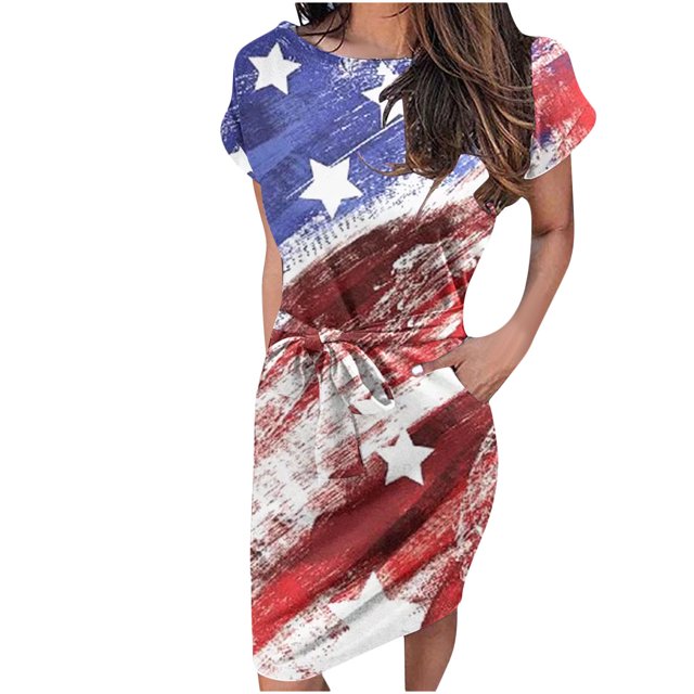 Robe T-Shirt Femme Été Imprimée à Bretelles Col Rond Taille Retroussée Robe à Manches Courtes Robe d'Été Aguichant en Liquidation