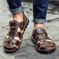thumbnail image 2 of Summer Mens Leather Sandals Flats Beach Walking Non-SlipSoft Bottom Casual Shoes, 2 of 9