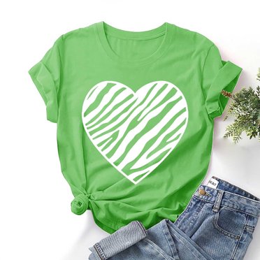 Meichang T-Shirts de la Saint-Valentin pour Femmes avec Imprimé Cœur, Manches Courtes, Coupe Ample, Col Rond, Hauts de Printemps Décontractés, T-Shirts de Vacances