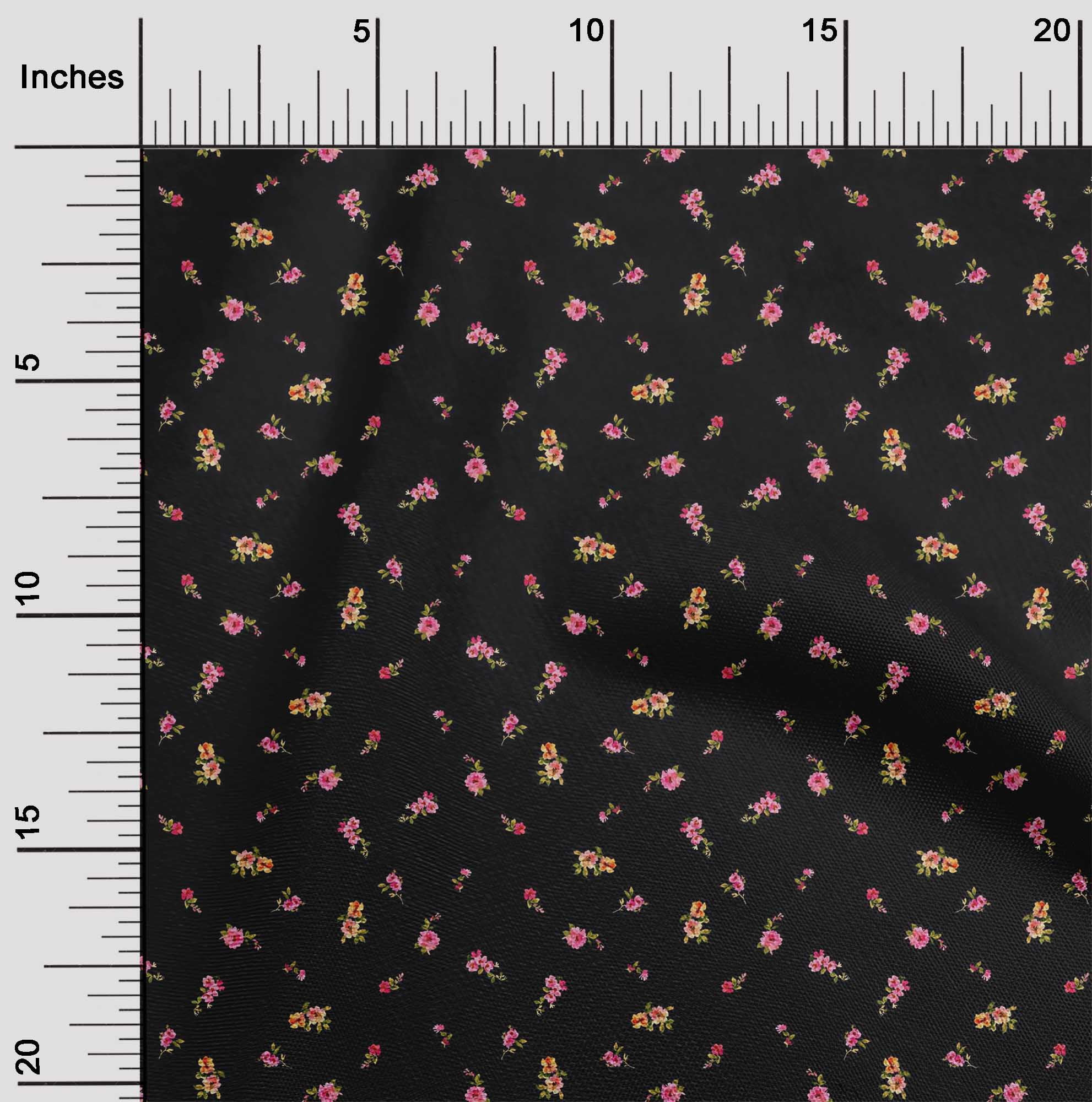 oneOone Cotton Cambric Fabric Leaves & Flower Floral Print Fabric BTY 56 Inch Wide
