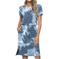 thumbnail image 1 of EGNMCR Robes d'Été Femmes Tendance 2024 Robe Décontractée pour Femme Imprimée à Manches Courtes Col Ras du Cou à Lacets avec Poches, 1 of 6