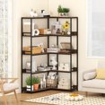 thumbnail image 2 of Costway Corner Bookshelf 5-Tier L-Shaped Bookcase 71" Tall Etagere Bookshelf with Metal Frame Brown, 2 of 10
