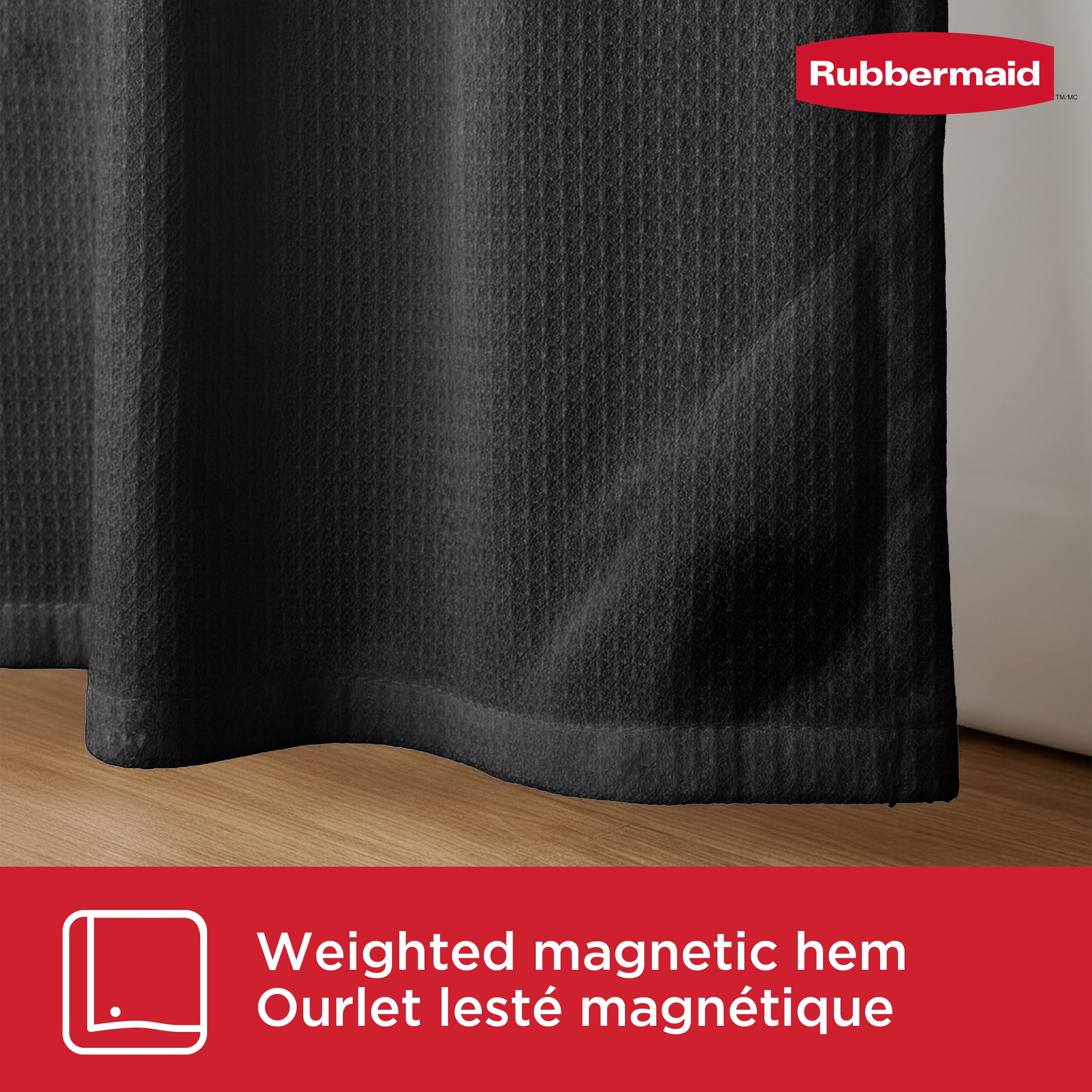 Rubbermaid Waterproof Fabric Shower Liner, 70" x 72", Black