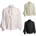 thumbnail image 2 of MYG Chemisier à Col Volanté Steampunk Médiéval Renaissance pour Homme Chemise de Pirate Vampire, 2 of 7