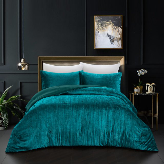 Grace Living Aashvi Crinkle Velvet 3pc Comforter Set - 2 Pillow Shams, 1 Comforter