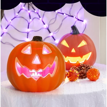 XYAIYT Halloween Decorations Halloween Pumpkin Lantern Led Light Up Lantern with Realistic Blow Molded Detail Painted Finish for Home Porch Bar Party Photography Store Display 8.7x7.9x7.9in Orange