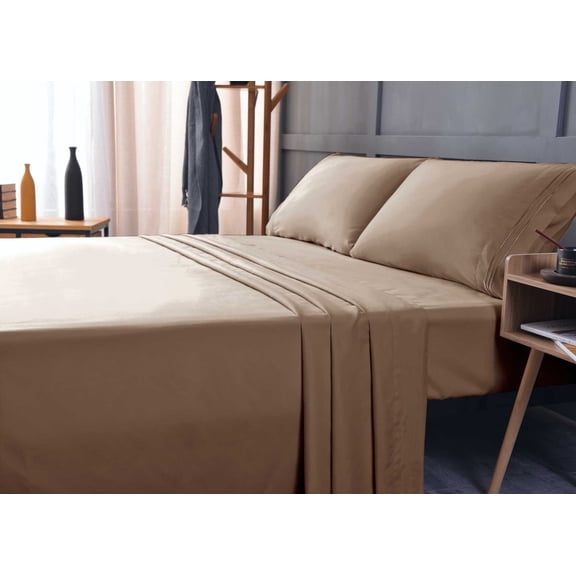 the Season Essentials Wrinkle Free Sheet Sets with Deep Pockets & Stain Resistant, 4 pc, 1800 Thread Count Bamboo Based, Tiger Eye, Split King