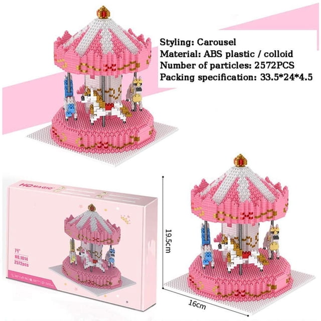Maoww Carousel Model Building Set Amusement Park Carousel Building Block Set Micro Blocks DIY Toys for Kids Adults