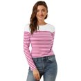 thumbnail image 1 of INSPIRE CHIC Women's Halloween Color Block Long Sleeve Striped T-Shirt Small Fuchsia, 1 of 6
