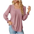 thumbnail image 1 of Besolor Hauts à Encolure Carrée pour Femmes Blouse à Manches Longues Bouffantes de Printemps Tunique Plissée Décontractée Chic Automne 2024 Rouge, 1 of 6