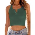 thumbnail image 1 of Kmbangi Women Ribbed Racerback Tank Tops Summer Casual Solid Color Button Sleeveless Crop T-shirt for Streetwear Club Wear, 1 of 5