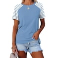 thumbnail image 2 of Timegard Hauts pour Femmes à Rayures Manches Courtes Col Rond Confortable Décontracté Ample Haut Blouse T-Shirts Basiques, 2 of 3
