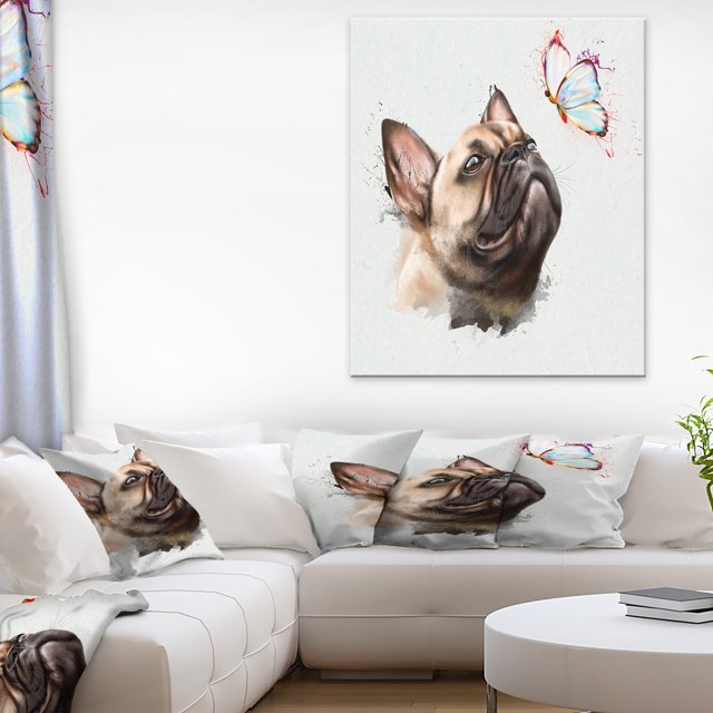 Funny French Dog with Butterfly - Oversized Animal Wall Art