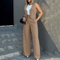 thumbnail image 2 of Kcodviy Womens Elegant Solid Color Suits for Ladies Suit Vest Tank Cardigan Plus Size Pant Suits Pockets Tops Wide Leg Rompers with Train for Women Pants Suit, 2 of 9
