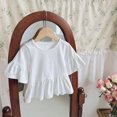 thumbnail image 4 of Plebaso Hauts de Robe pour Filles en Coton à Manches Courtes Évasées, Chemises à Volants pour Tout-Petits, Col Rond Décontracté, Blouse Mignonne pour Enfants, 4 of 6