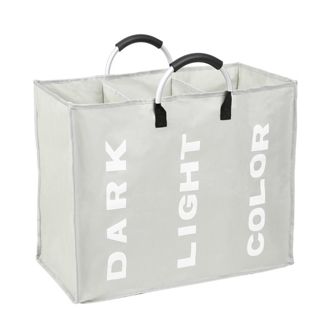 Amdohai Collapsable 3-section Laundry Bag Foldable Laundry Hamper Durable Oxford Fabric Laundry Basket Clothes Sorter Portable Multifunction Storage Bag with Alloy Handle