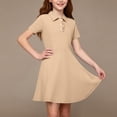 thumbnail image 4 of XUNKUSGA Summer Dress 5-15Y Classic Short Sleeve Uniform Girls Dresses Cute Ruffle Collared Button Front A Line Dress Casual Soild Color Golf Dress with Pocket,Brown, 4 of 9