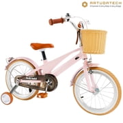 MotorGenic 16 inch Kids Bike for Ages 7-9, Magnesium Alloy Lightweight Bicycle with Training Wheels, Front Basket, Dual Brakes & Adjustable Seat, Boys and Girls Bike  Pink