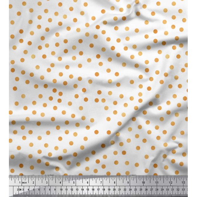 Soimoi White polyester Crepe Fabric Polka Dots Print Fabric by Yard 42 Inch Wide