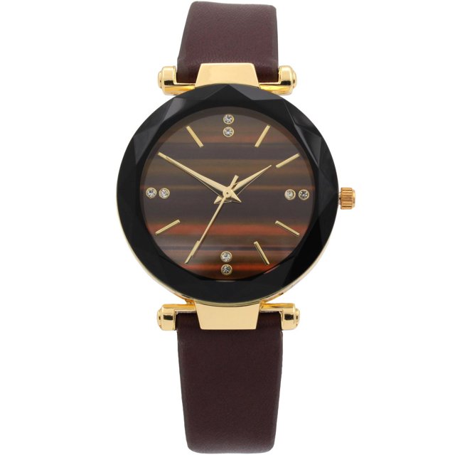 Women's Brown Strap Watch with Tiger-Eye Inspired Dial