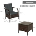 thumbnail image 3 of Costway 3 PCS Patio Rattan Furniture Set Coffee Table & 2 Rattan Chair W/Gray Cushions, 3 of 10