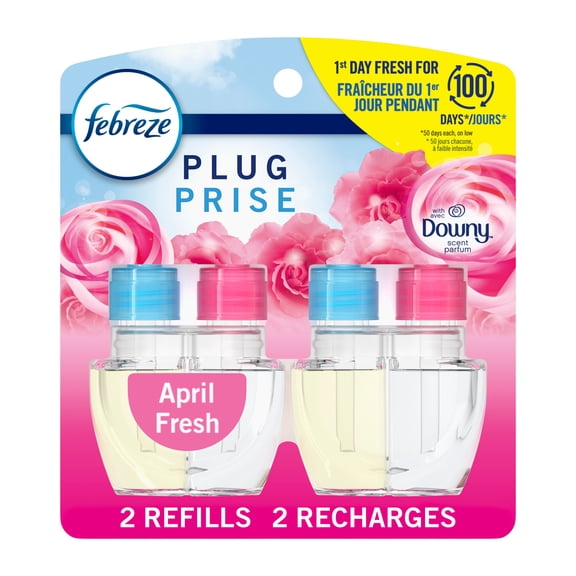 Febreze Assainisseur d'Air à Brancher, Recharge d'Huile Parfumée Anti-Odeurs, Parfum Downy Fraîcheur d'Avril, 2 Recharges