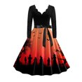 thumbnail image 1 of TIMIFIS Robe Midi pour Femme à Manches Longues, Imprimé d'Halloween, Cosplay, Fête, Coupe Évasée A-Line, Robes Vintage d'Halloween, Horreur, Citrouille Imprimée, Robe de Fête et de Bal Automne/hiver, 1 of 3