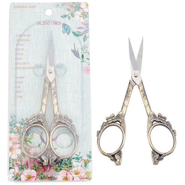 HLONK 2Inch Stainless Steel Scissors Silver Sewing Embroidery Scissors Small Precision Detail Scissors Vintage Shears Sharp Cutter for Fabric Paper Cutting Craft Art Work DIY Tool DIY