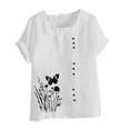 thumbnail image 2 of Pisexur Hauts pour Femmes Décontractés en Lin Col Rond Grande Taille Imprimé Manches Courtes T-shirt Blouse, Hauts d'Été pour Femmes Blanc, 5TG, 2 of 3