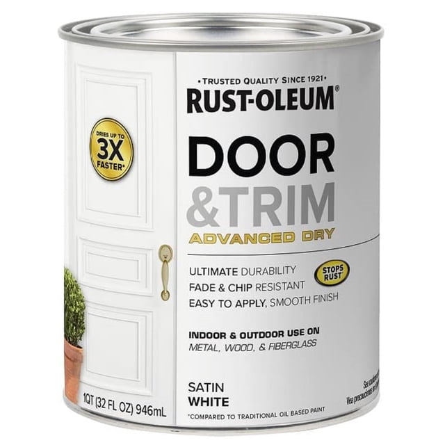 Rust-Oleum 369384 Advanced Dry Door & Trim Paint, Quart, Satin White
