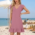 thumbnail image 2 of LOVZFMLL Robes d'Été pour Femmes 2025 Col en V Manches Courtes Volantées Ourlet à Volants Robe Smock Mini Décontractée Plage Vacances Vêtements pour Femmes Rose G, 2 of 8