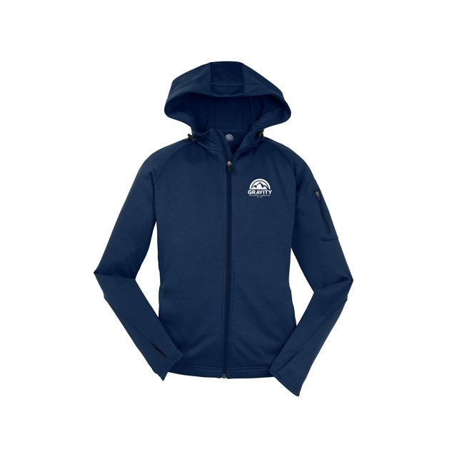 Gravity Outdoor Co. Veste à Capuche en Polaire pour Femmes - Logo Blanc - Bleu Marine - 2TG