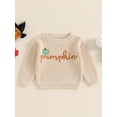 thumbnail image 4 of FOCUSNORM Chandails d'Halloween pour Tout-Petits Citrouille Brodée Lettre Manches Longues Col Rond Tricot Côtelé, 4 of 9