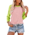 thumbnail image 1 of T-Shirts à Manches 3/4 pour Femmes - Blouse Ample Décontractée Style Baseball, T-Shirts pour Dames, Chandail Raglan Trois Quarts, T-Shirt à Blocs de Couleur à Col Ras du Cou, Hauts, Chemisiers à Manches Courtes pour Femmes P, 1 of 7