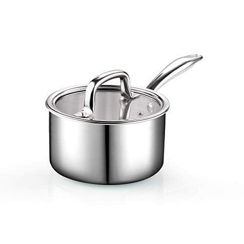 Cook N Home 2679 Tri-Ply Clad Stainless Steel Sauce Pan with Lid, 1.5 Quart, Silver