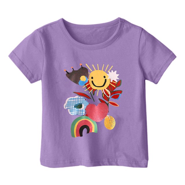 FhsagQ le 7 Juillet Garçon et Fille Mode Décontractée Imprimé Col Rond Ample Manche Courte T-Shirt Haut Filles Printemps le 7 Juillet T-Shirts Taille 14/16 Filles Chemises d'Été Taille 6X-7 Violet 3-4 Ans