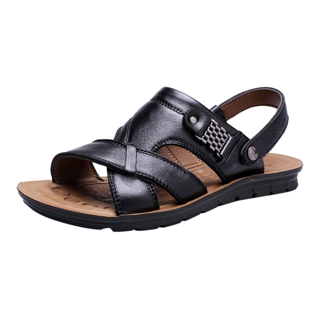 LSLJS Men's Sandals, Men's Fashion Breathable Leather Beach Sandals Shoes Slides Outdoor Slippers