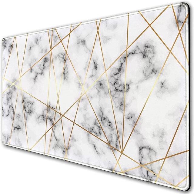 Grey Gold Line Marble Extended Gaming Mouse Pad XXL Desk Pad, Large Mousepad for Wireless Mouse (31.5x15.75 in), Big Keyboard Mouse Mat Non-Slip Rubber Base Mousepad with Stitched Edges